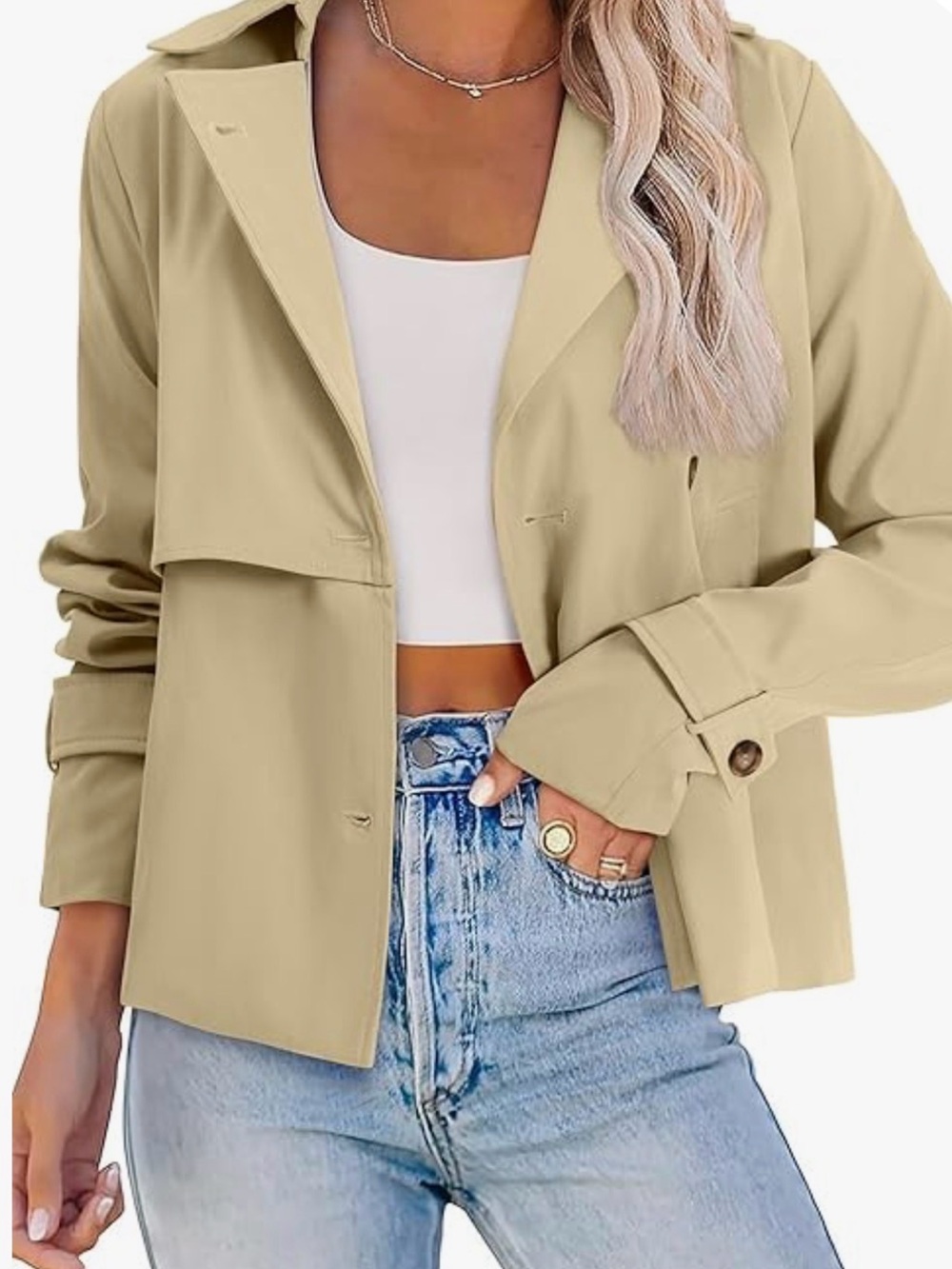 🆕 AGSEEM Womens Cropped Trench Coat Casual Single Breasted